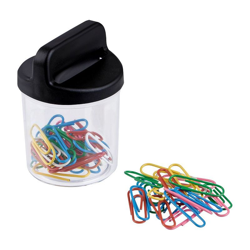 Скрепочница магнитная СТАММ, 50 цветных скрепок, прозрачный корпус, картонная коробка