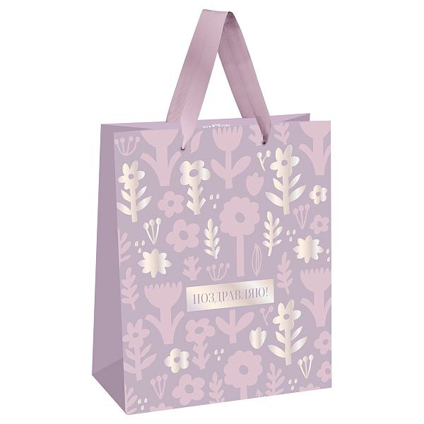 Пакет подарочный 26*32*12см MESHU "Delicate flowers", фольга, матовая ламинация