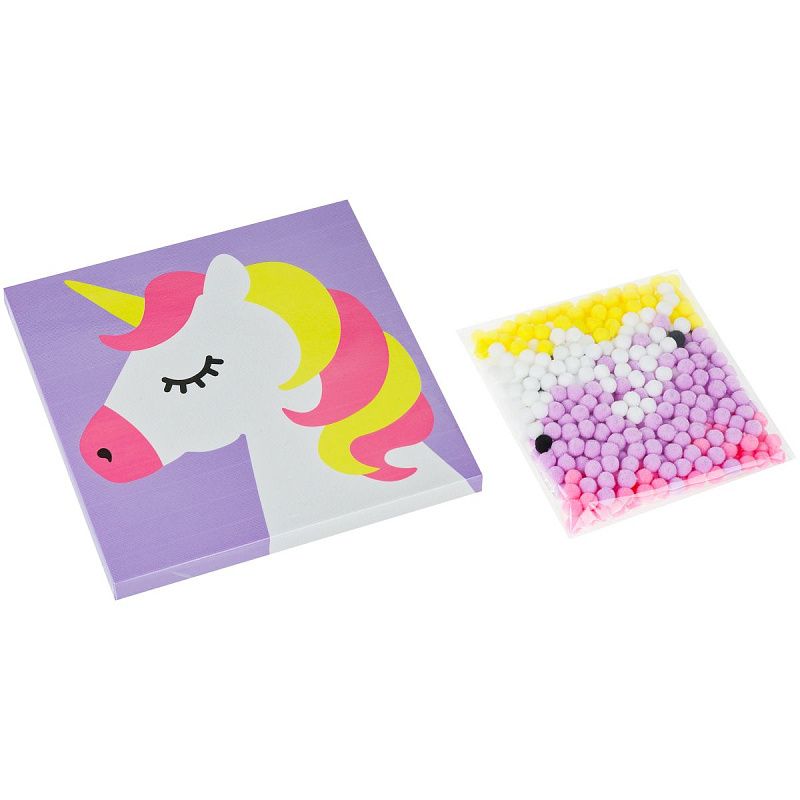 Аппликация помпонами ТРИ СОВЫ "Единорог", 20*20см на подрамнике, картонная коробка