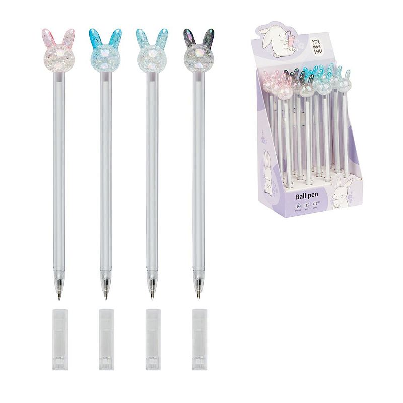 Ручка шариковая MESHU "Crystal Rabbit" синяя, 0,7мм, корпус ассорти, с топпером 