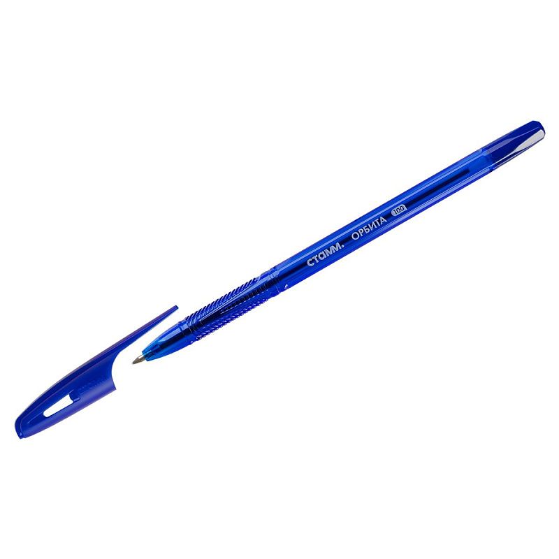 Ручка шариковая СТАММ "Орбита 100" 4шт., синие, 0,7мм, тонированный корпус, пакет с европодвесом 