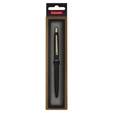 Ручка шариковая Luxor "Sterling" синяя, 0,7 мм, корпус черный/золото, кнопочный механизм, футляр 