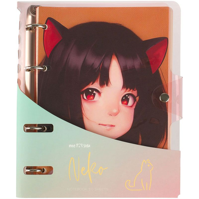 Тетрадь на кольцах 120л., А5, клетка MESHU "Neko", с пластиковой обложкой