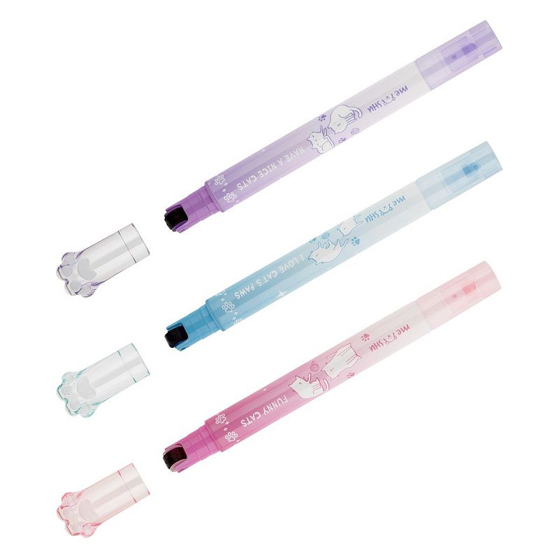 Набор текстовыделителей MESHU "Sweet infinity" со штампом, 03цв., пастельные цвета с глиттером, 1-4 мм, ПВХ бокс с европодвесом 