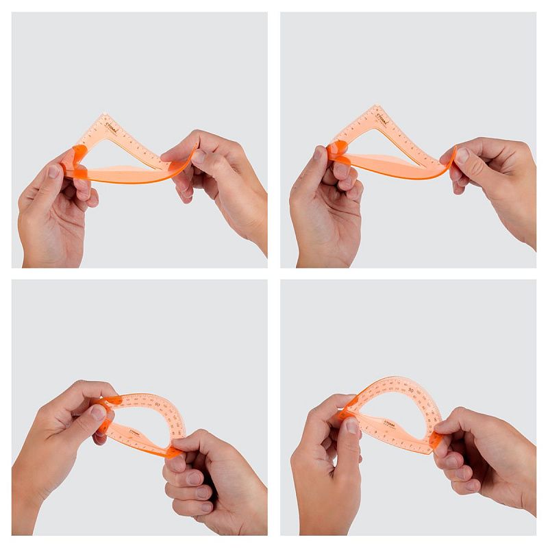 Набор чертежный СТАММ, размер S (линейка 15см, треугольник, транспортир), гибкий, прозрачный, оранжевый, европодвес 