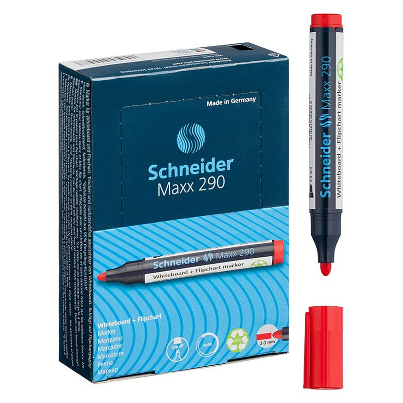 Маркер для белых досок и флипчартов Schneider "Maxx 290" красный, пулевидный, 3мм 