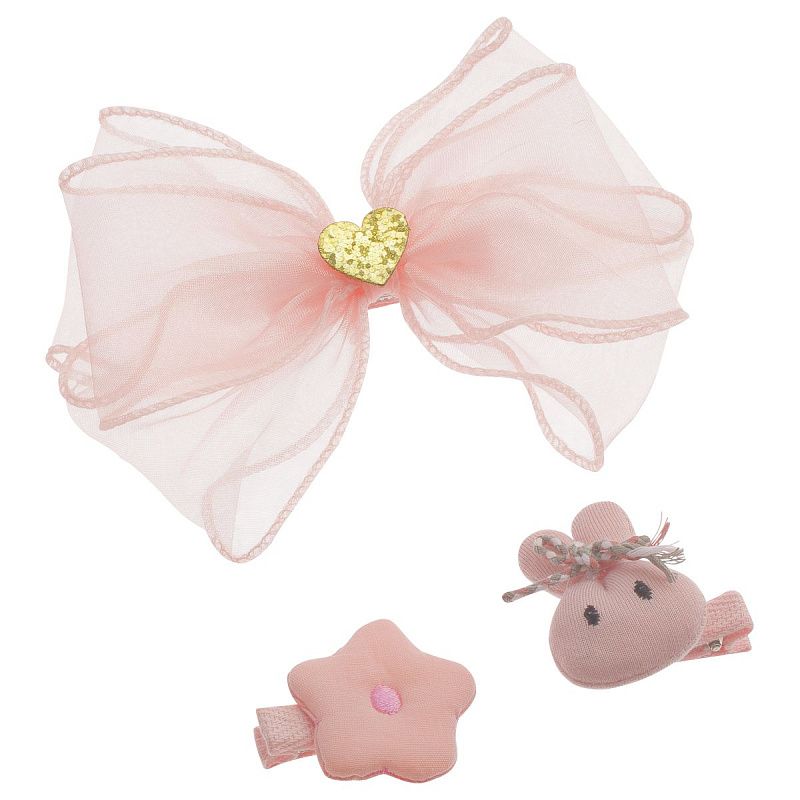 Заколки для волос MESHU с топперами, 3шт., нежно-розовый, европодвес