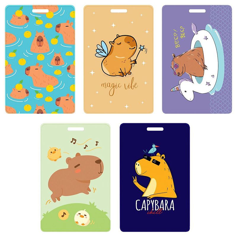 Обложка-карман для карт и пропусков OfficeSpace "Капибара", 95*65мм, ПВХ, ассорти