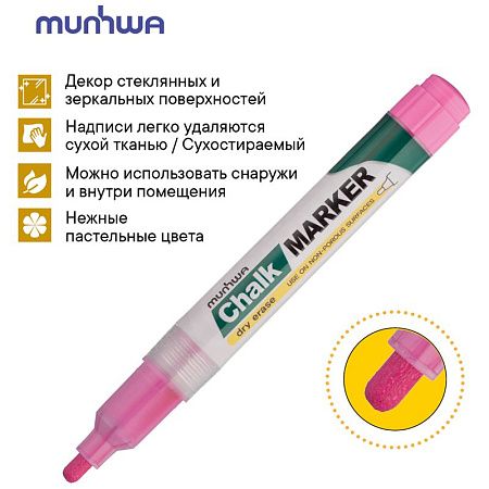Маркер меловой MunHwa "Chalk Marker" розовый, 3мм, спиртовая основа, пакет 