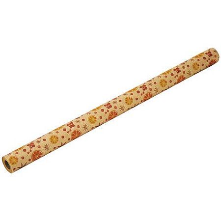 Бумага упаковочная крафт BIG SIZE новогодняя "Апельсин & Корица", 0,7х10 м, ЗОЛОТАЯ СКАЗКА, 592192