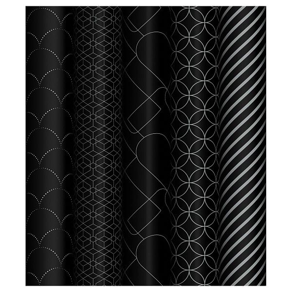 Набор упаковочной бумаги глянц. 70*100см, MESHU "Pattern on black", 80г/м2, ассорти 5 дизайнов