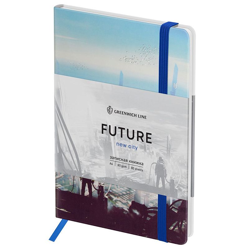 Записная книжка А6 80л. ЛАЙТ, кожзам, Greenwich Line "New city", с резинкой, тиснение фольгой, блок в клетку