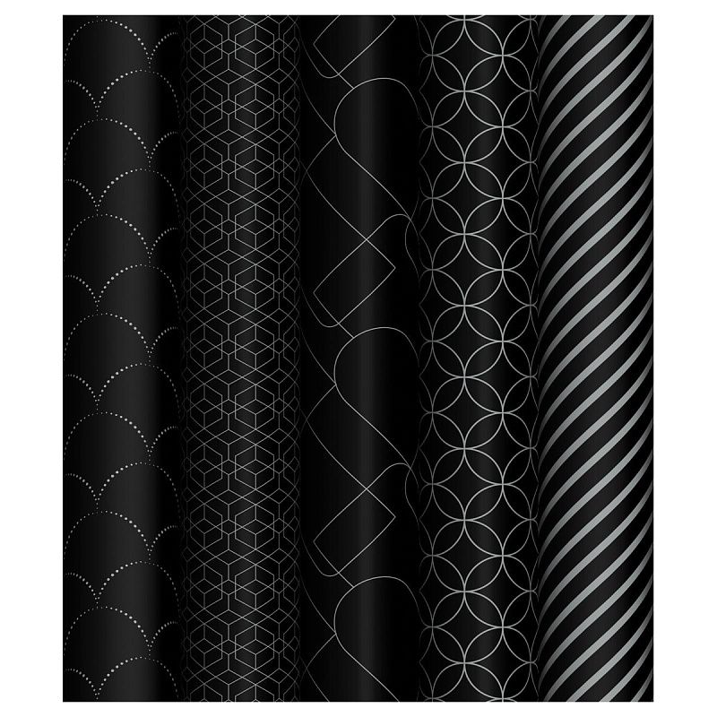 Набор упаковочной бумаги глянц. 70*100см, MESHU "Pattern on black", 80г/м2, ассорти 5 дизайнов