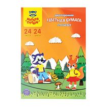 Цветная бумага мелованная А4, Мульти-Пульти, двустор., 24л., 24цв., в папке, "Приключения Енота"