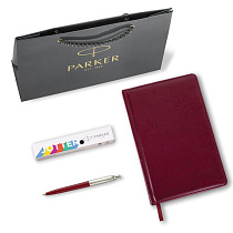 Ручка шариковая PARKER "Jotter Plastic CT", корпус красный, ежедневник А5 красный, пакет, 880897