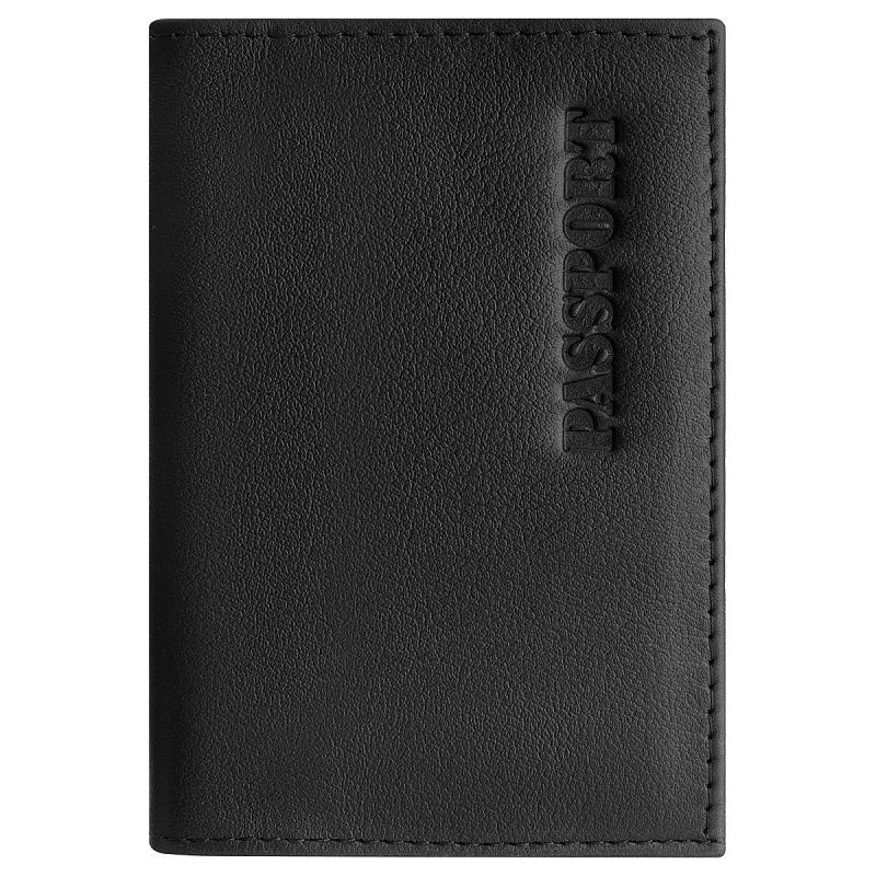 Обложка для паспорта OfficeSpace натуральная кожа Орфей, текстура гладкая, тиснение "PASSPORT", черный