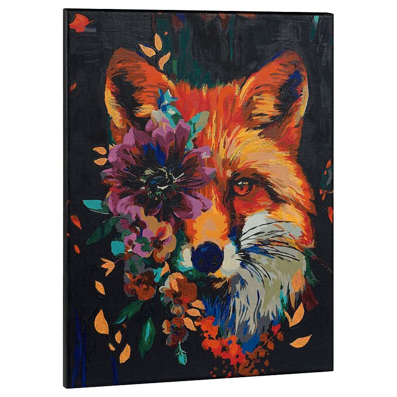 Картина по номерам на холсте с глиттером ТРИ СОВЫ "Лиса с цветами", 30*40, с акриловыми красками и кистями