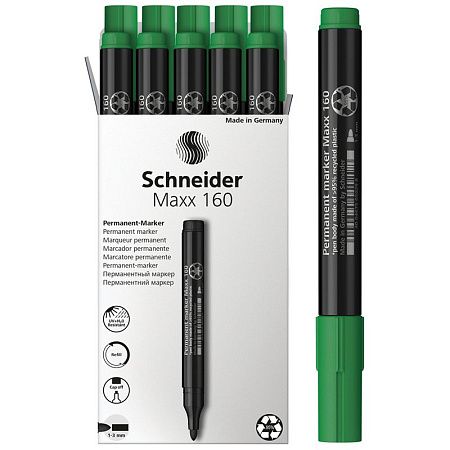 Маркер перманентный Schneider "Maxx 160" зеленый, пулевидный, 3мм 
