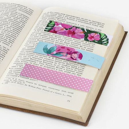 Закладки для книг с магнитом "РУСАЛОЧКА", набор 6 шт., блестки, 25x196 мм, ЮНЛАНДИЯ, 111644 