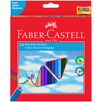 Карандаши цветные Faber-Castell "Ecopen" 24цв., трехгран., заточен., картон, европодвес, с точилкой