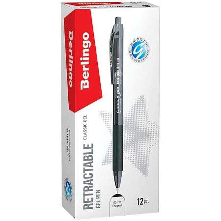 Ручка гелевая автоматическая Berlingo "Classic Gel" черная, 0,5мм, грип 