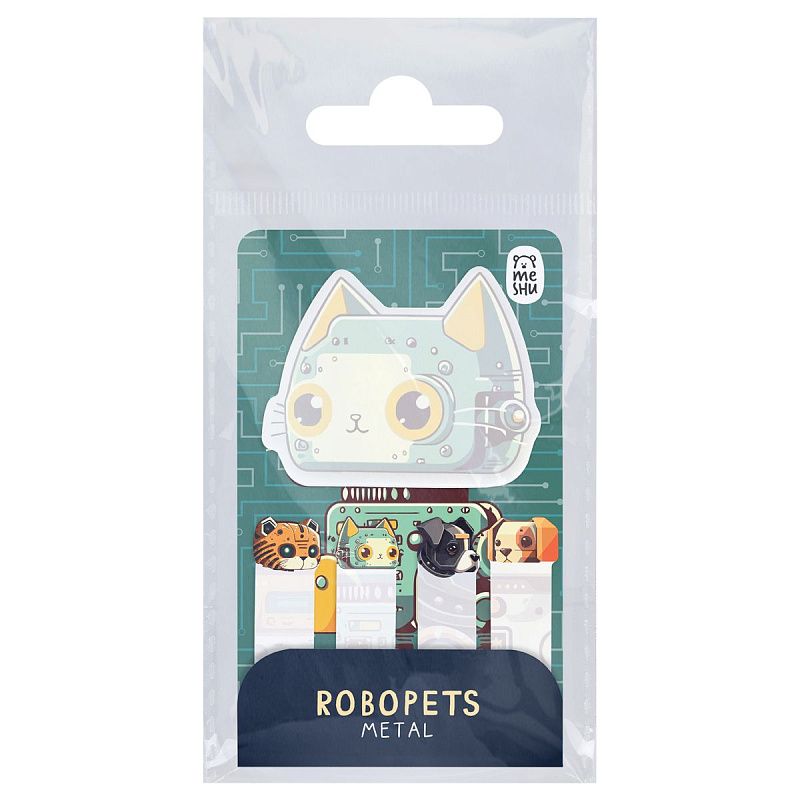 Флажки-закладки и самоклеящиеся блоки в наборе MESHU "Robopets metal", 20л., европодвес