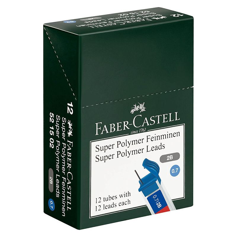 Грифели для механических карандашей Faber-Castell "Polymer", 12шт., 0,7мм, 2B 