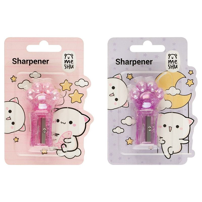 Точилка пластиковая MESHU "Cute paw", 1 отверстие, ассорти 