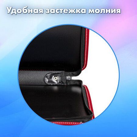Папка на молнии пластиковая с ручками BRAUBERG "Contract", А4, 350х270х45 мм, черно-красная, 225164 