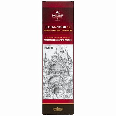 Карандаш чернографитный KOH-I-NOOR 1500, 1 шт., 6B, корпус желтый, заточенный, 150006B01170RU 