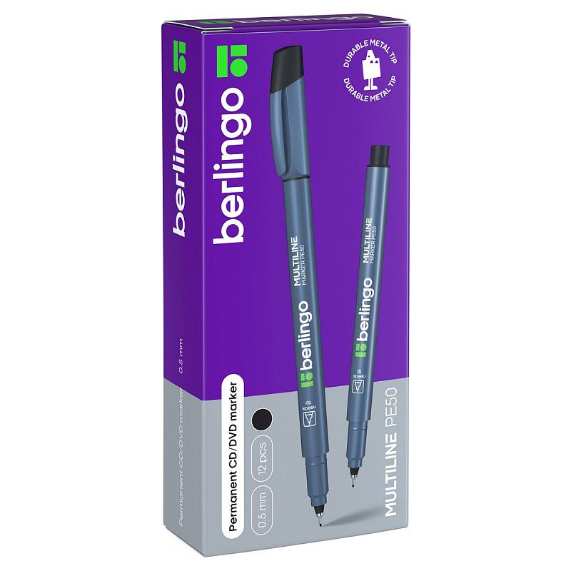 Маркер перманентный для CD/DVD Berlingo "Multiline PE50", черный, 0,5мм 
