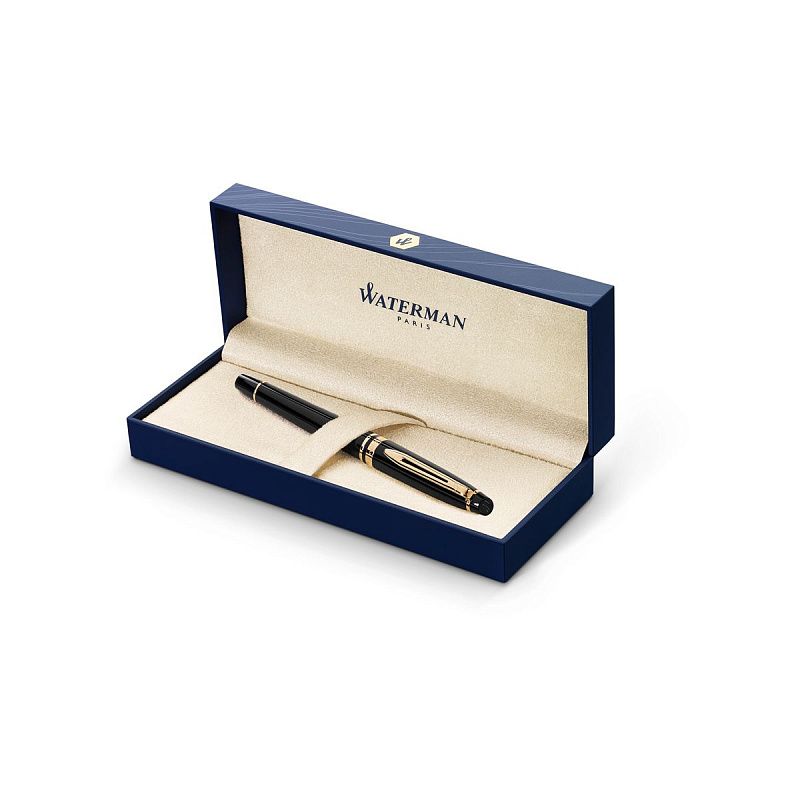 Ручка-роллер Waterman "Expert Black Lacquer GT" черная, 0,8мм, подарочная упаковка 