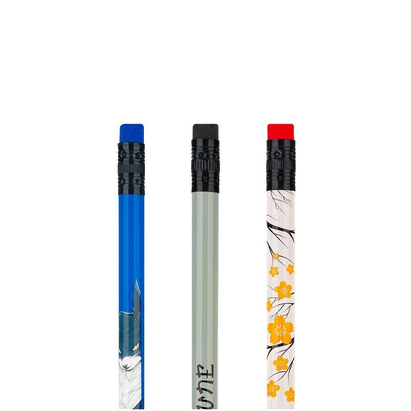 Карандаш ч/г MESHU "Kitsune", HB, заточен., с печатью, с ластиком, ассорти, туба 