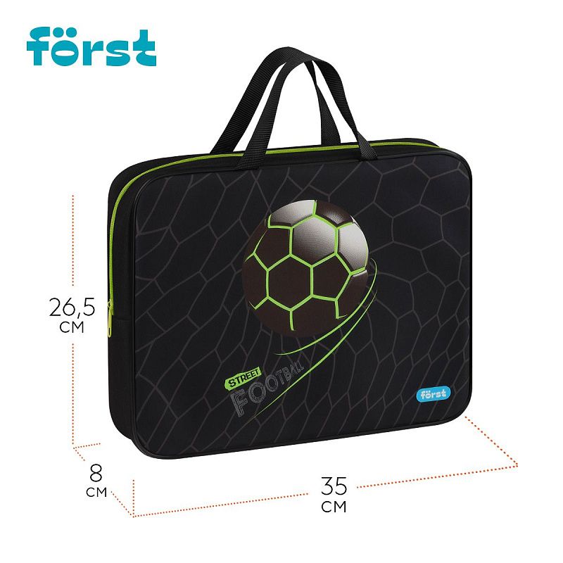Папка текстильная с ручками 1 отделение, А4 Först "Street Football", 350*265*80мм, текстиль, на молнии 