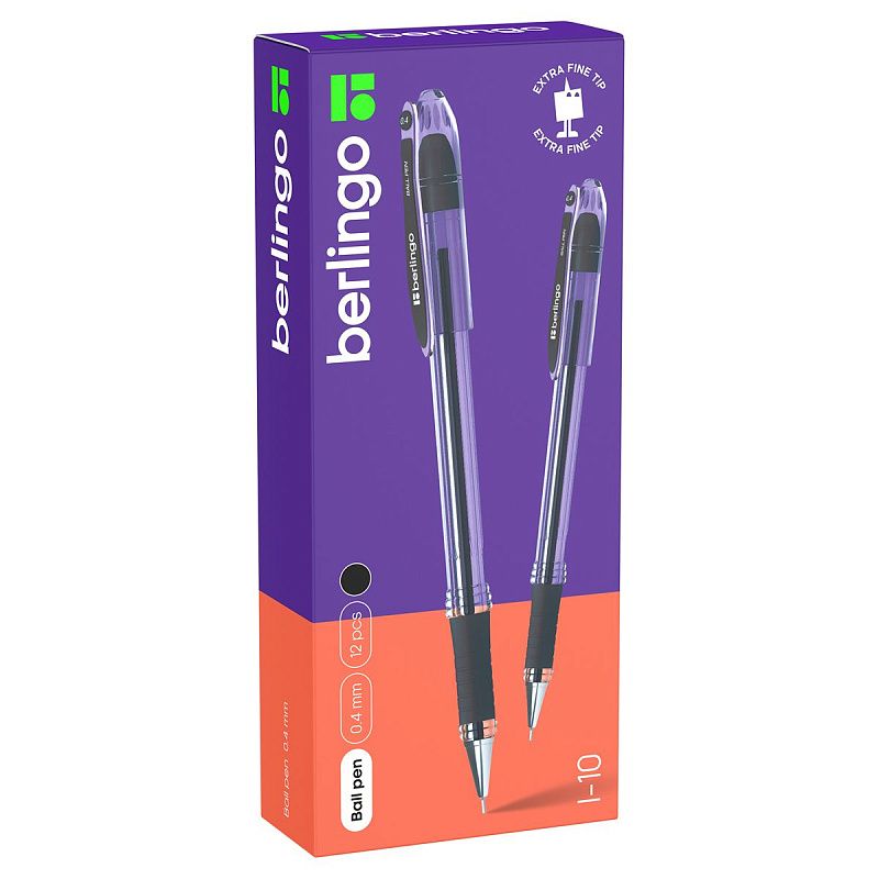Ручка шариковая Berlingo "I-10" черная, 0,4мм, грип 
