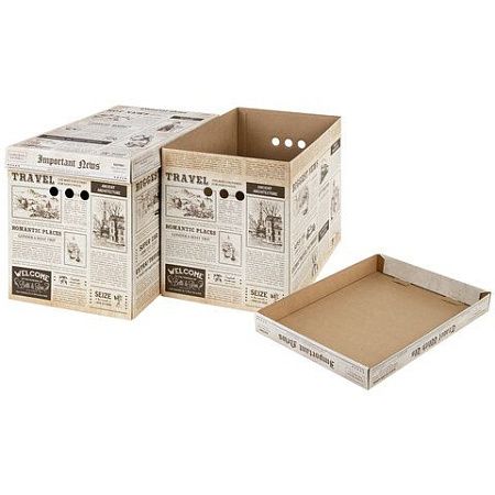 Короб для хранения из микрогофрокартона 380х280х315 мм, КОМПЛЕКТ 3 ШТ., BRAUBERG HOME "Газета", 271822 