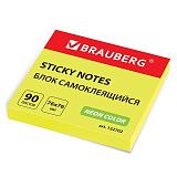 Блок самоклеящийся (стикеры), BRAUBERG, НЕОНОВЫЙ, 76х76 мм, 90 листов, желтый, 122702