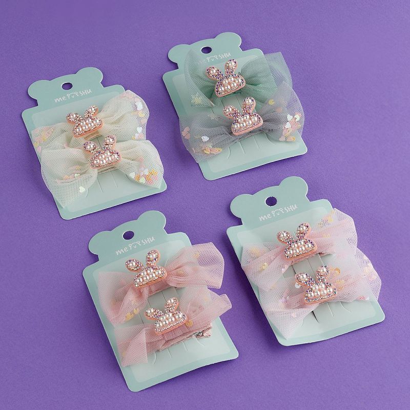 Заколки для волос MESHU, бант-прищепка, ассорти, 2шт., 7см, европодвес