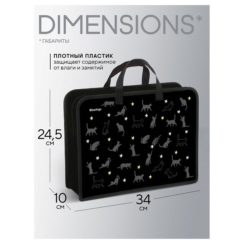 Папка с ручками 1 отделение, А4 Berlingo "MEOW Galaxy", 340*245*100мм, пластик, на молнии 