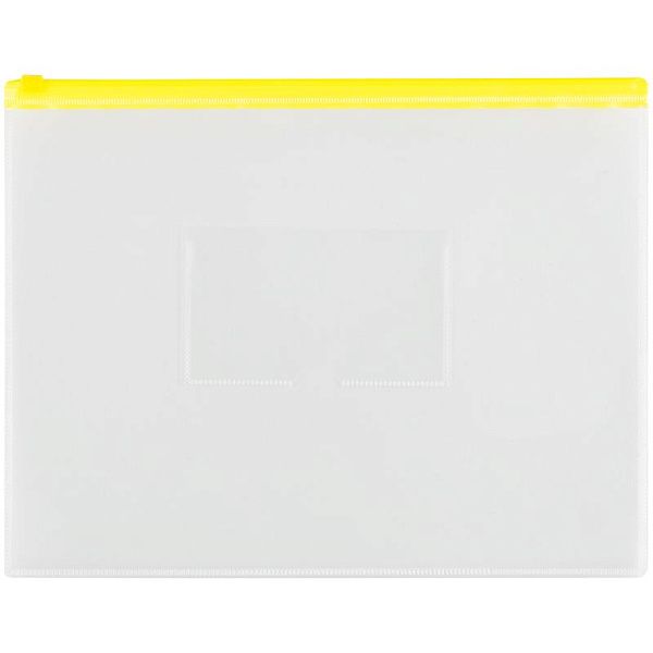 Папка-конверт на zip-молнии OfficeSpace А4, полипропилен, 150мкм, прозрачная, карман, молния желтая