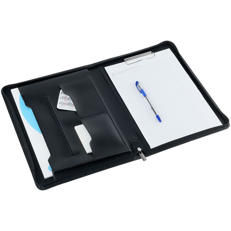 Папка деловая OfficeSpace "Merkury" имп. кожзам., на молнии, блокнот, зажим для бумаг 