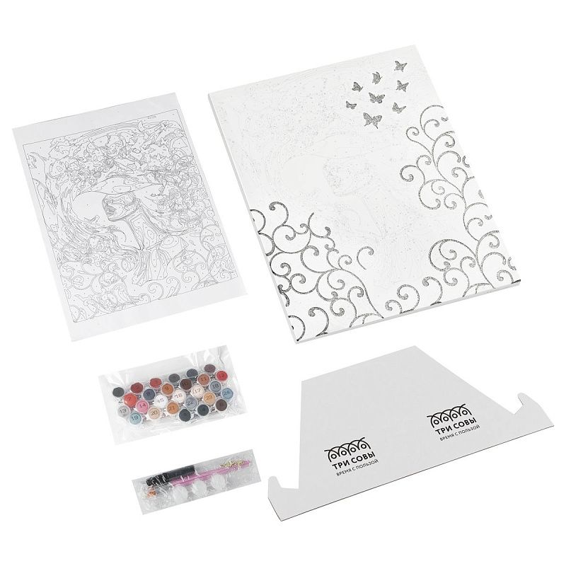 Картина по номерам на холсте с глиттером ТРИ СОВЫ "Загадочность", 40*50, с акриловыми красками и кистями