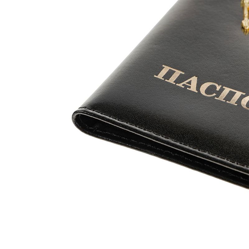 Обложка для паспорта OfficeSpace натуральная кожа Шик, текстура гладкая, тиснение "ПАСПОРТ", подклад текстиль, черный, металлический шильд Герб 