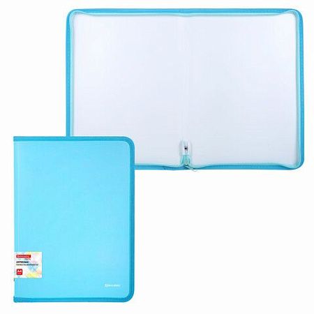 Папка объемная на молнии пластиковая BRAUBERG PASTEL, А4, 330х240 мм, 600 мкм, цвет аквамарин, 271970 