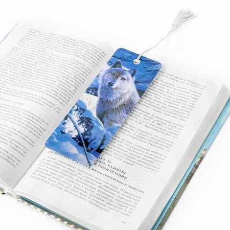 Закладка для книг 3D, BRAUBERG, объемная, "Белый волк", с декоративным шнурком-завязкой, 125752 