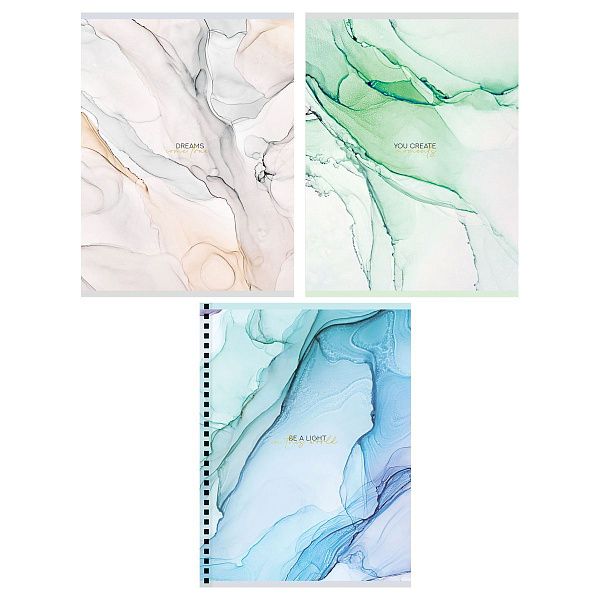 Тетрадь 80л., А5, клетка на гребне GreenwichLine "Marble color", матовая ламинация, тиснение фольгой, 70г/м2
