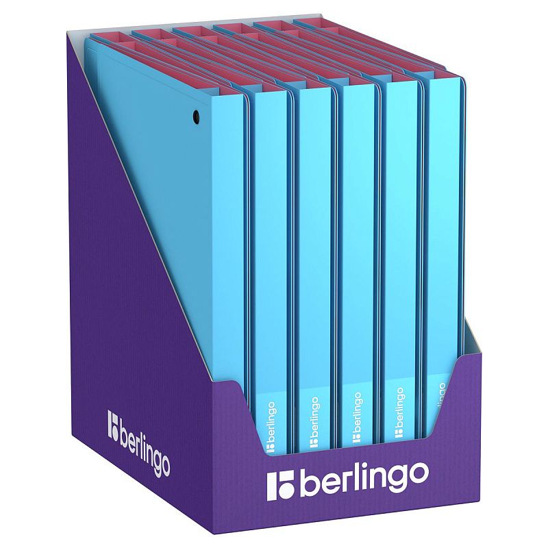 Папка на 4 кольцах Berlingo "Haze" A4, 24мм, 600мкм, D-кольца, с внутр. карманом, голубая, софт-тач 