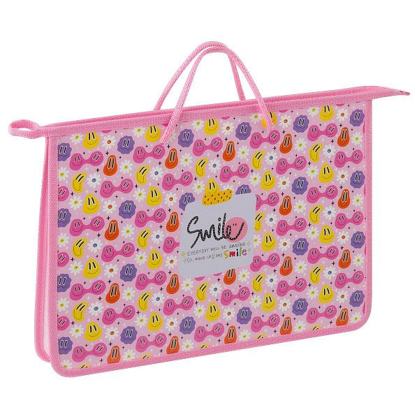 Папка с ручками А4 ArtSpace "Smile", пластик, на молнии, 45мм