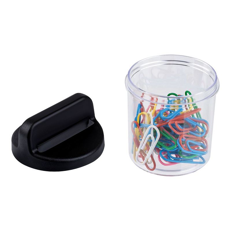 Скрепочница магнитная СТАММ, 50 цветных скрепок, прозрачный корпус, картонная коробка