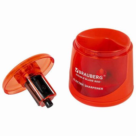 Точилка электрическая BRAUBERG DOUBLE BLADE RED, двойное лезвие, питание от 2 батареек АА, 271338 